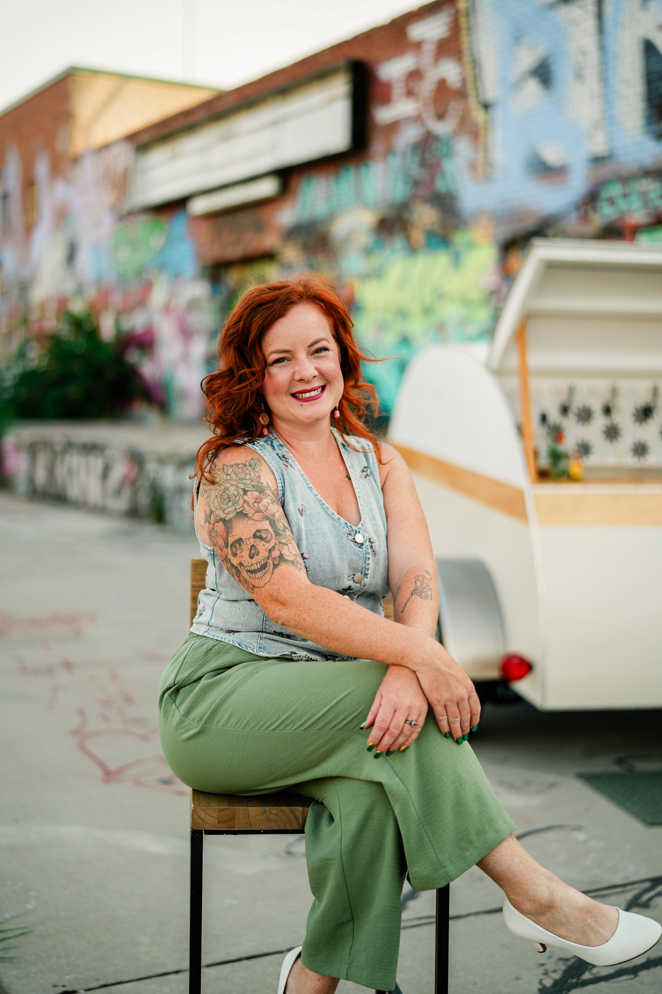 Aubre, founder of Bar 59, in front of her mobile bar trailer